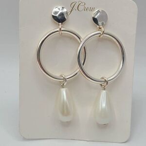 J Crew Silver Tone stud Hoops with Large Pearl Drop Earrings NWT!  NEW!